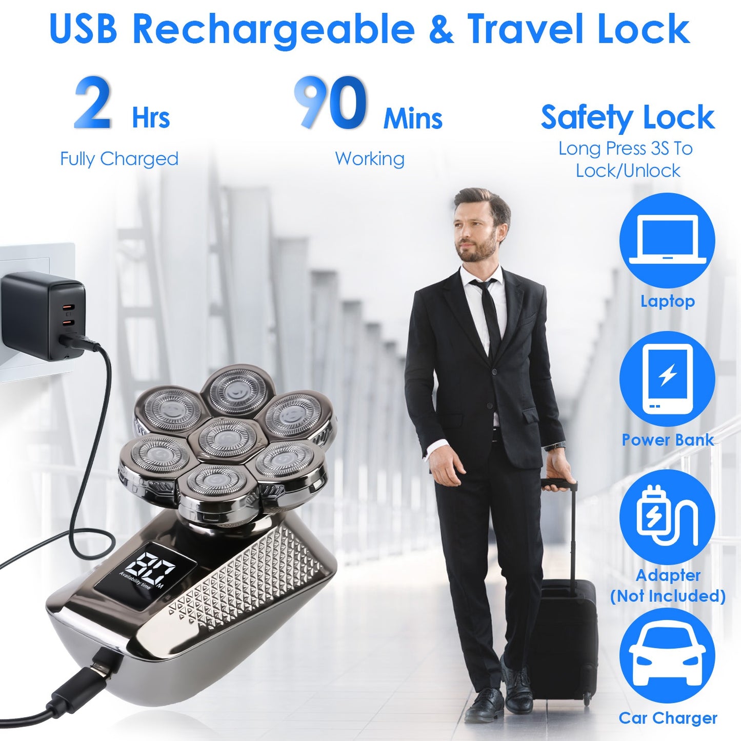 5-in-1 bald head electric shaver and water proof grooming kit