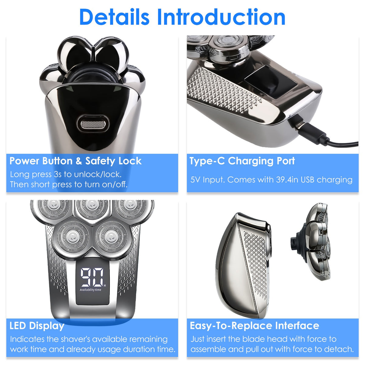 5-in-1 bald head electric shaver and water proof grooming kit