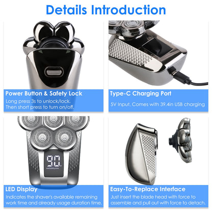 5-in-1 bald head electric shaver and water proof grooming kit