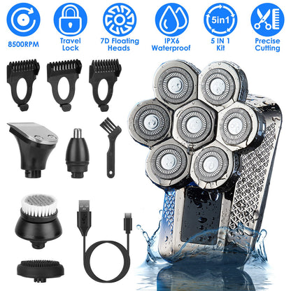 5-in-1 bald head electric shaver and water proof grooming kit